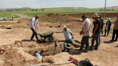 Tharsa Antik Kentte iki boğa başı bulunan mezar bulundu