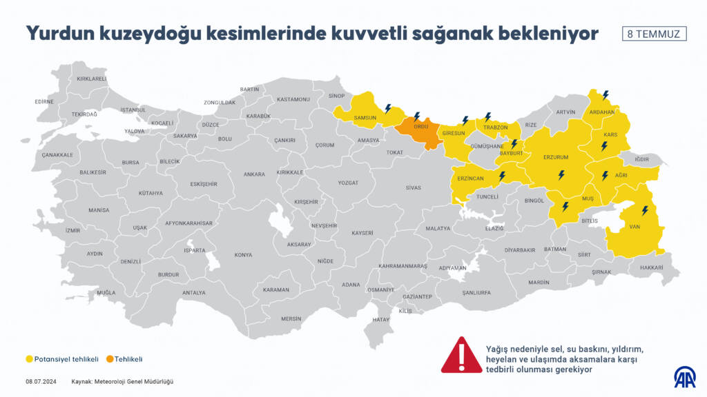 Kuzeydoğu Kesimlerinde Kuvvetli Sağanak Uyarısı