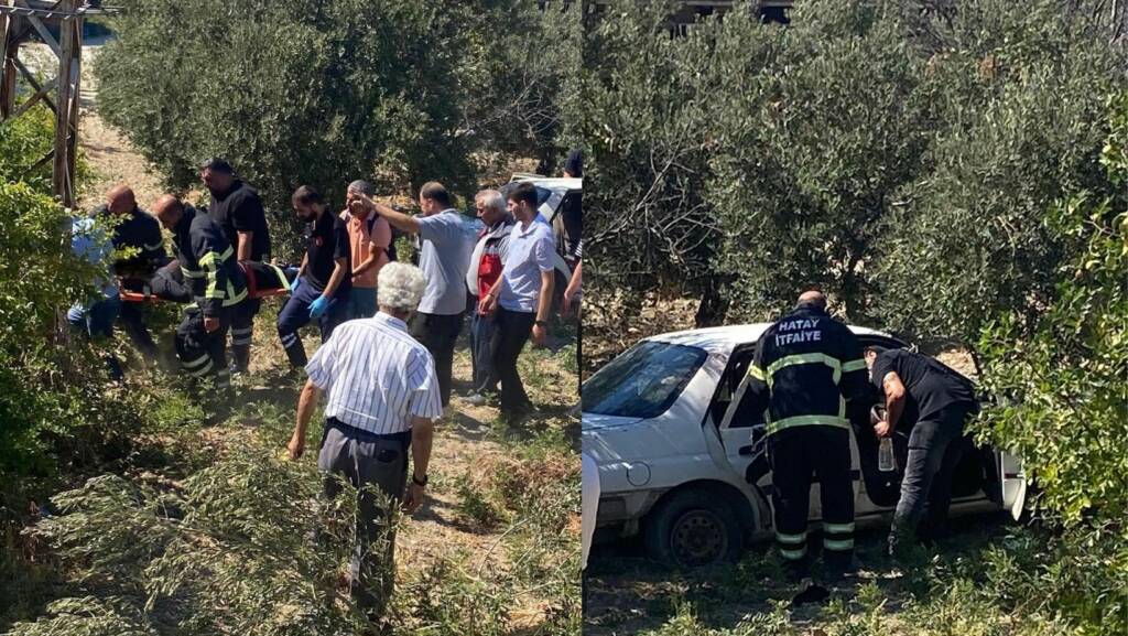 Otomobil zeytin bahçesine uçtu: 2 yaralı!